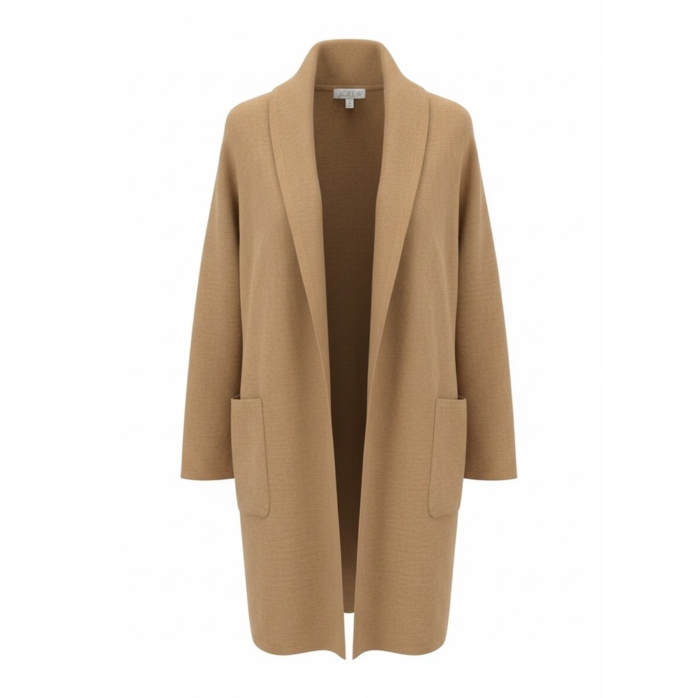 J.Crew Juliette Blazer Cardigan Sweater S Longline Camel Tan Merino Wool Blend